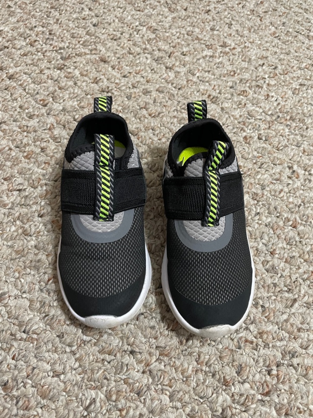 Athletic Works Black and Gray Kids Slip-On Sneakers with Neon Yellow Accent